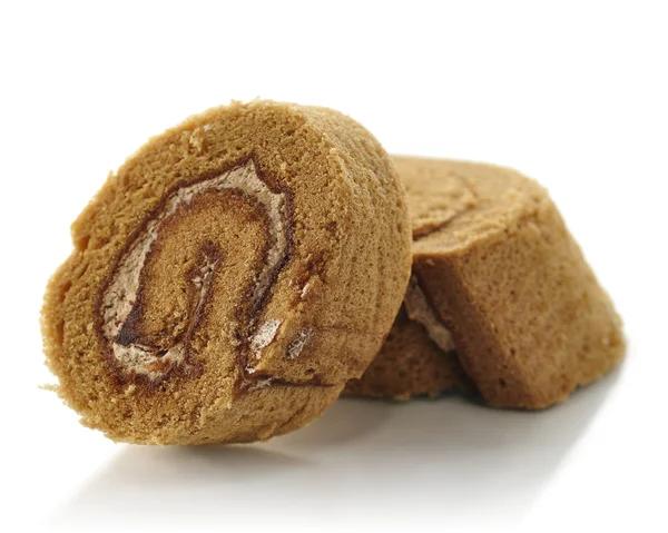 Chocolate swiss roll slices — Stock Photo, Image