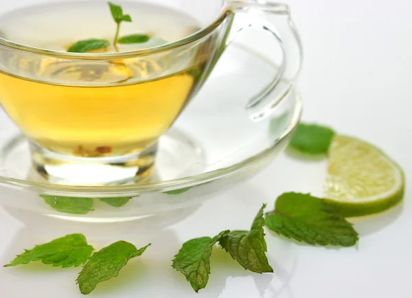 Green tea with lemon and mint — Stock Photo, Image