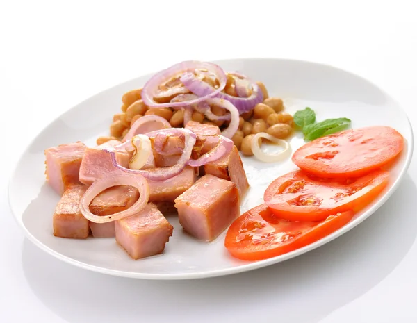 Ham met bonen en tomaten — Stockfoto