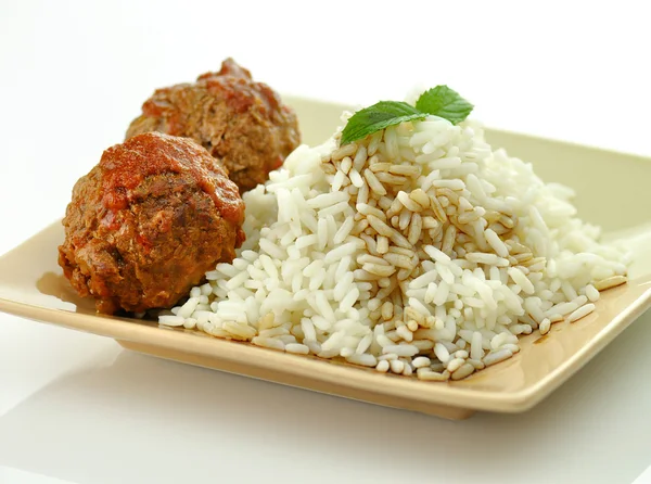 Vlees ballen met rijst — Stockfoto