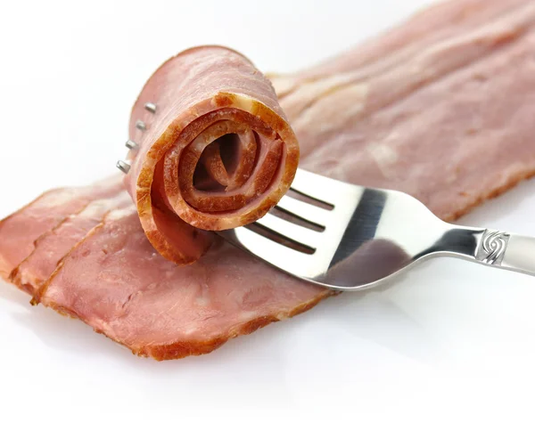 Turkey bacon with fork — Stock Photo, Image