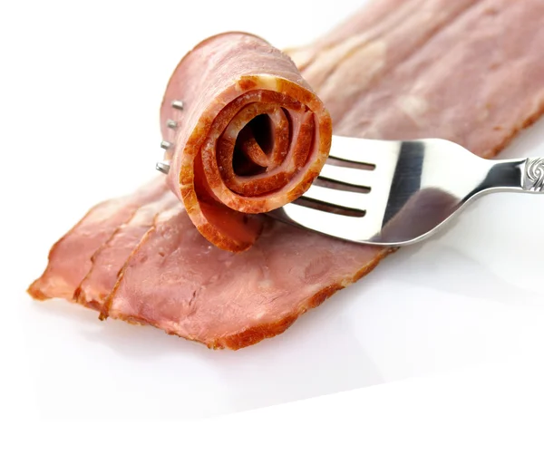Turkey bacon with fork close up — Stock Photo, Image