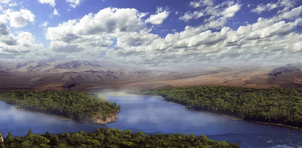 Beautiful mountains landscape over a big lake — Stock Photo, Image