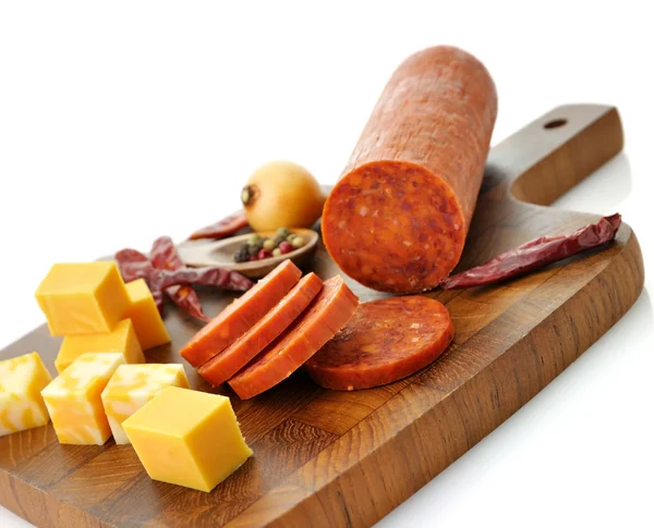 Biberli salam ve peynir — Stok fotoğraf