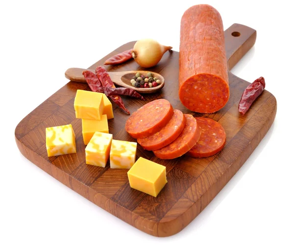 Biberli salam ve peynir — Stok fotoğraf