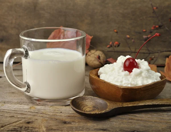Milk And Cottage Cheese — Stock Photo, Image
