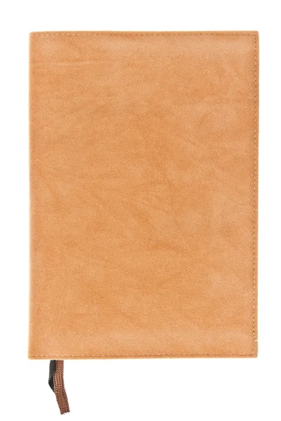 Un libro de terciopelo marrón con marcador aislado sobre fondo blanco —  Fotos de Stock