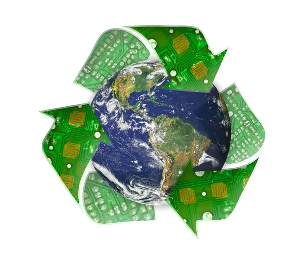 Reciclagem de terra verde, conceito de resíduos eletrônicos — Fotografia de Stock