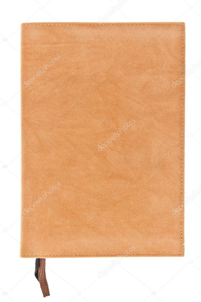 One brown velvet book with bookmark isolated on white background