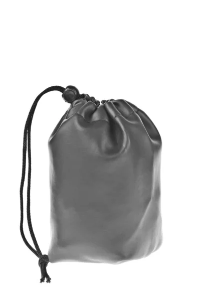 가방, 가죽 블랙 파우치에 고립 된 흰색 배경 — 스톡 사진