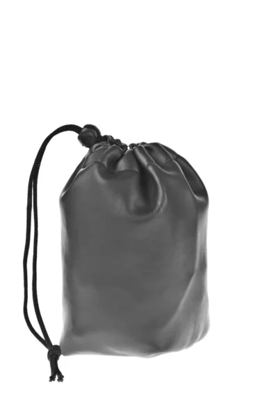 Saco, bolsa preta de couro isolado no fundo branco — Fotografia de Stock