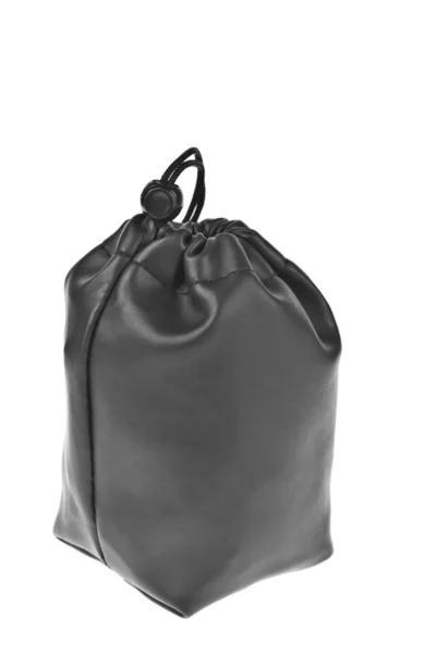 Väska, läder svart påse isolerade på vit bakgrund — Stockfoto