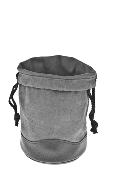 Bolsa, bolsa de terciopelo gris aislada sobre fondo blanco — Foto de Stock