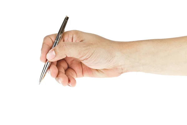 Hand and metallic pen — Stock Photo, Image