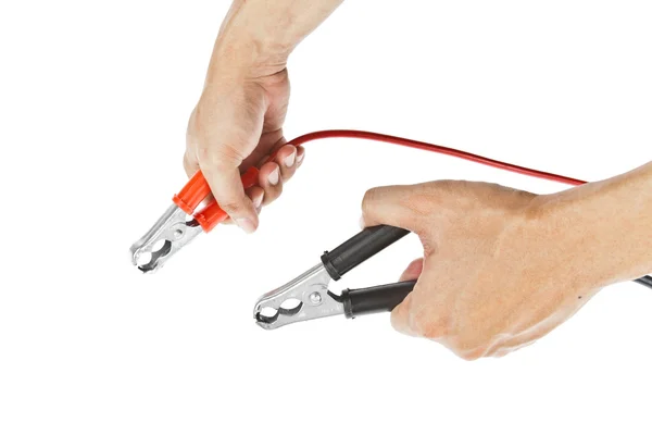 Human hand giving to charge battery — Stok fotoğraf