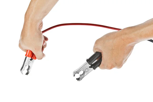 Mão humana dando para carregar bateria — Fotografia de Stock