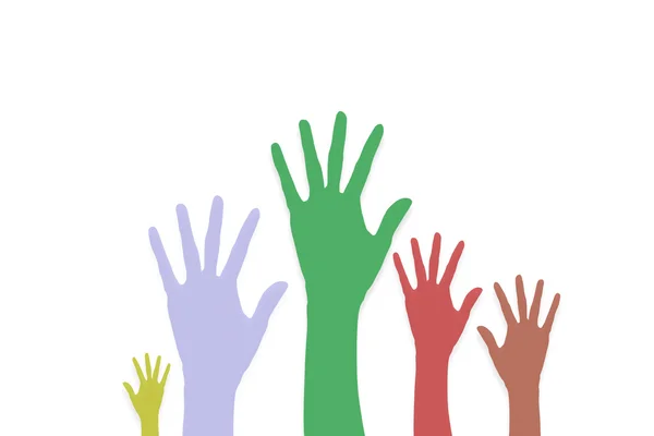Поднимите руки волонтеры или голосование — стоковое фото