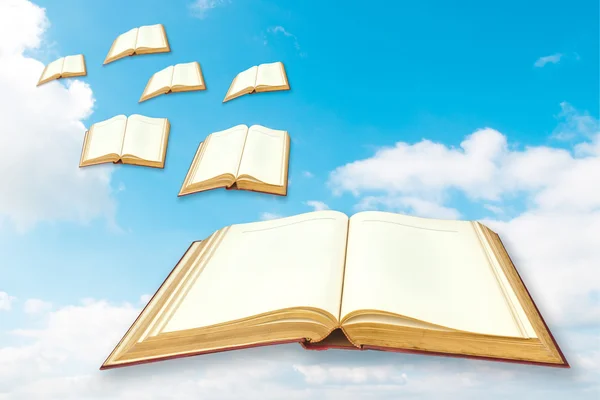Bücher fliegen in den Himmel — Stockfoto