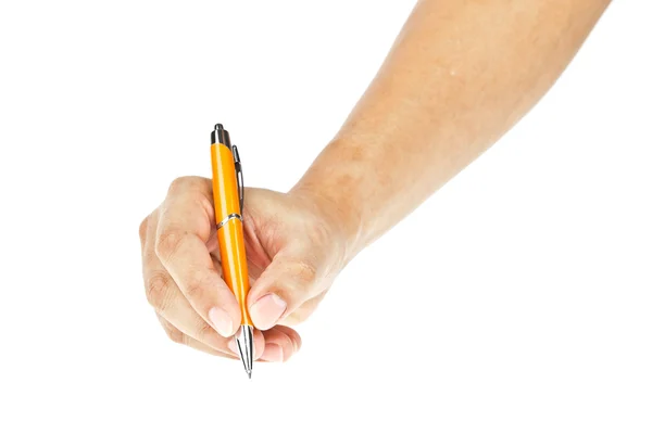 Рука і ручка на білому тлі — стокове фото
