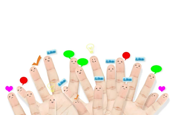 Щаслива група пальців стикається як соціальна мережа — стокове фото