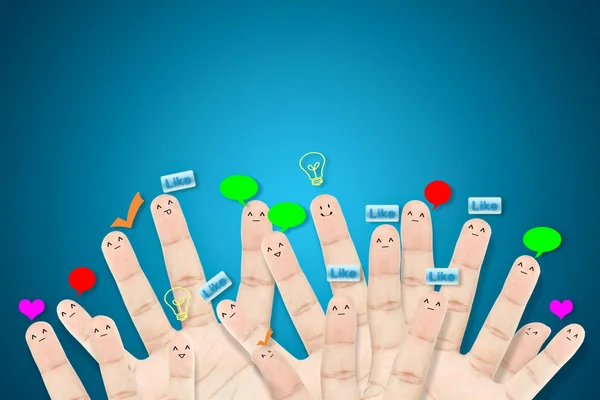Gelukkig groep van vinger gezichten als sociaal netwerk — Stockfoto