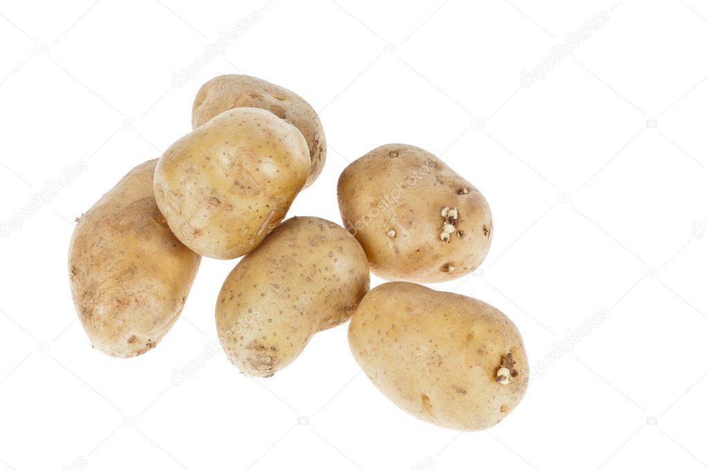 Fresh potatoes on white background