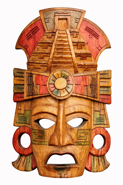 Ręcznie rzeźbione drewniane maski Majów — Zdjęcie stockowe