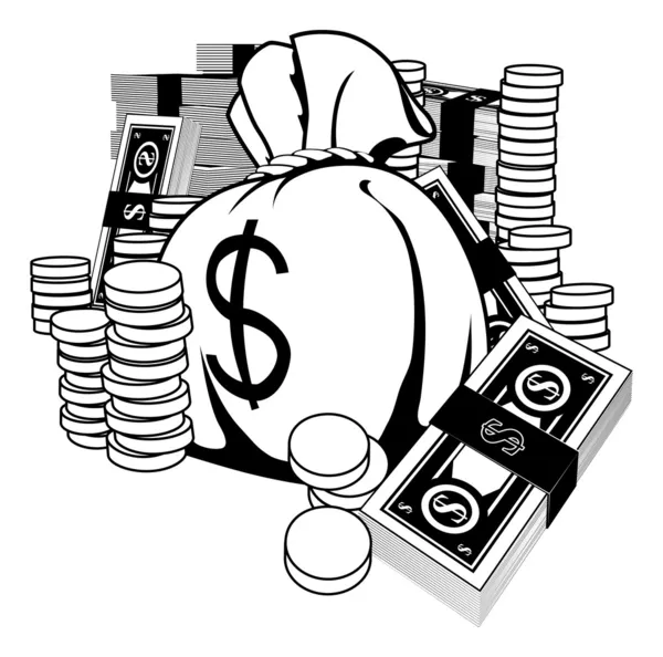 Ilustração em preto e branco do dinheiro — Vetor de Stock