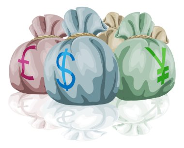 Money bag sacks containing currencies clipart