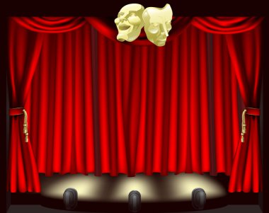 Theatre stage with masks clipart