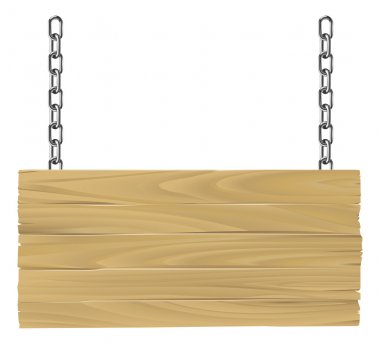 Wooden sign on chains illustration
