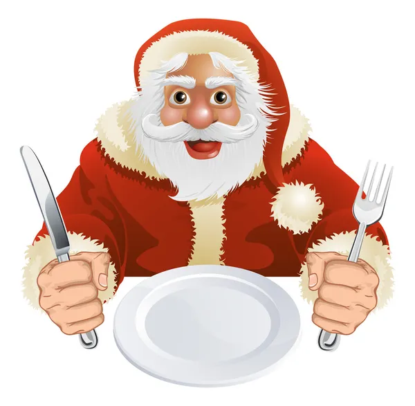 圣诞老人坐吃圣诞晚餐 — 图库矢量图片