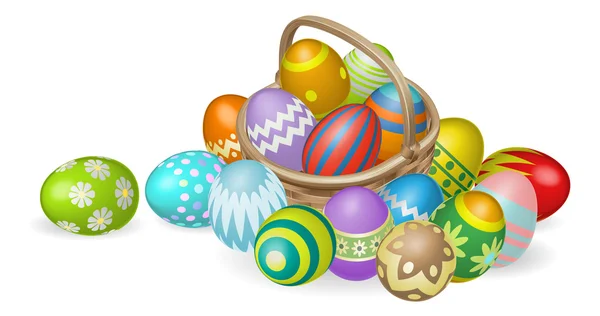 Huevos de Pascua pintados en cesta ilustración — Vector de stock