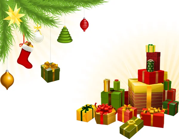 Decorações de árvores de Natal e presentes —  Vetores de Stock