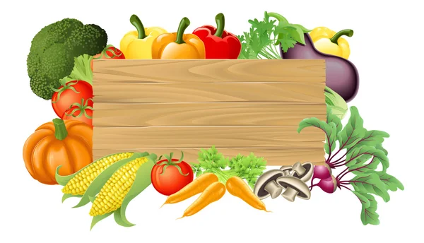 Ilustracja warzyw drewniany znak — Wektor stockowy