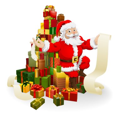 Santa with gifts list clipart