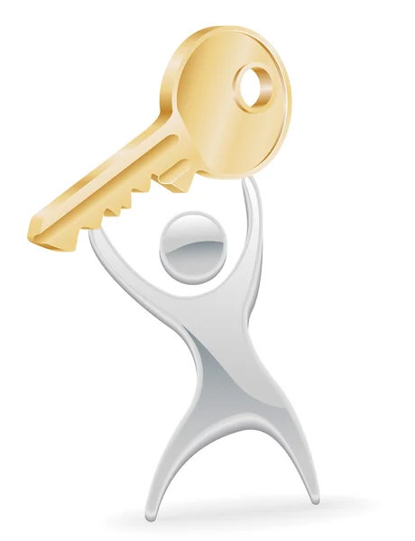 Metalowe postać trzyma klucz — Wektor stockowy