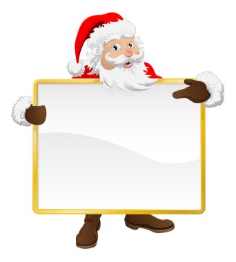 Santa holding Christmas sign and pointing clipart