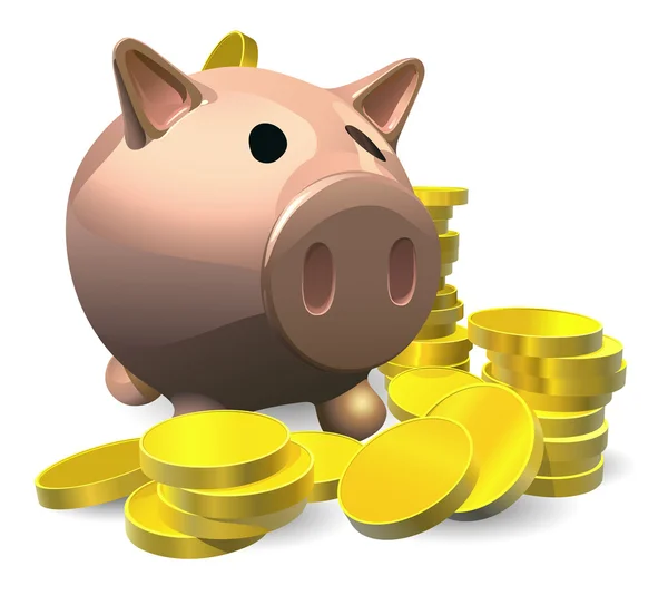 Piggy banco com moedas de ouro ilustração —  Vetores de Stock