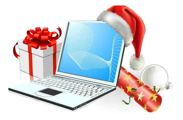 Christmas laptop computer — Stock Vector