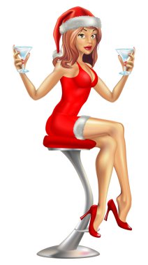 Beautiful Christmas woman with drinks clipart