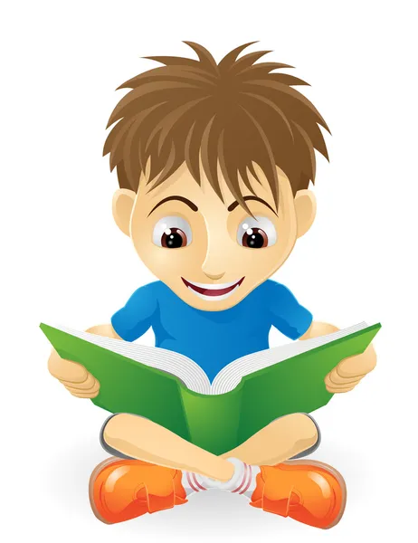 Glad ung pojke läser — Stock vektor