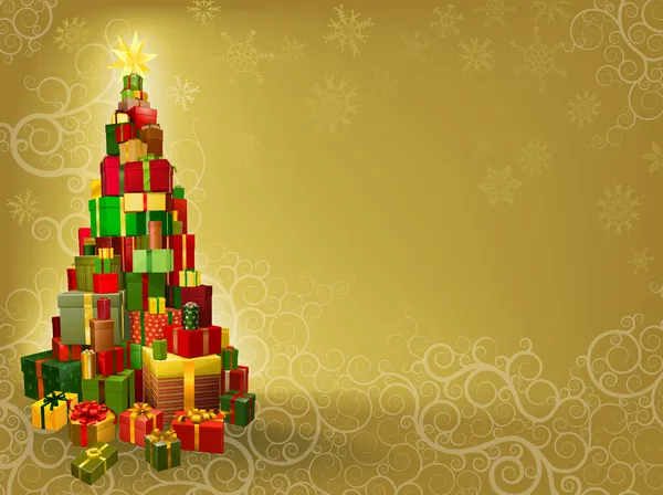 Karácsonyi ajándékok fa háttér — Stock Vector
