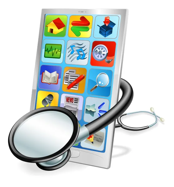 智能手机或平板电脑的 pc 健康检查概念 — 图库矢量图片