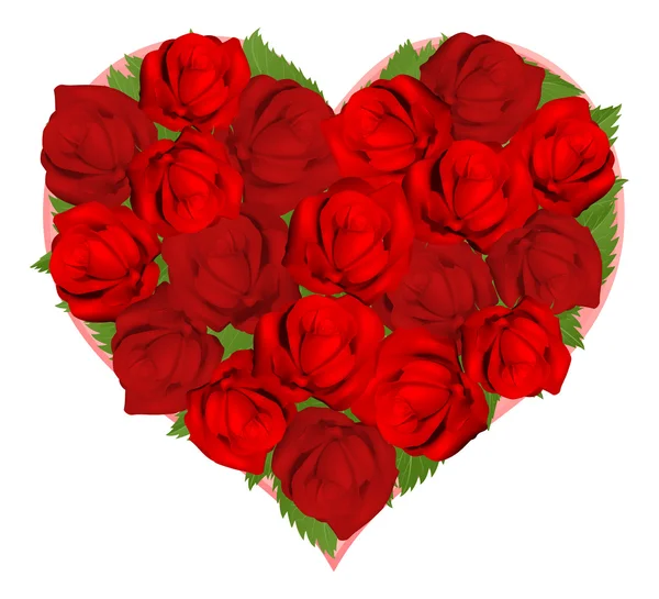 Beautiful red roses in heart shape — Stock Vector