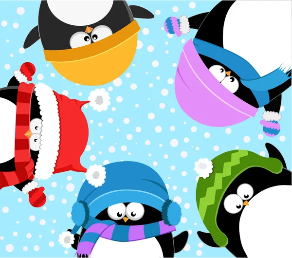 Penguins Celebrating Snow — Stock Vector