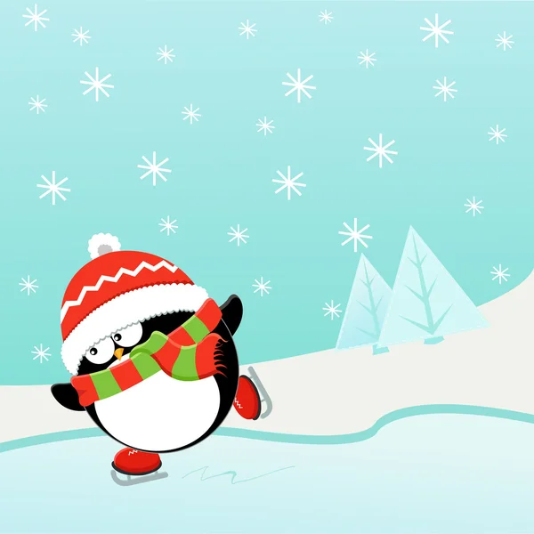 Pingouin patineur sur glace — Image vectorielle