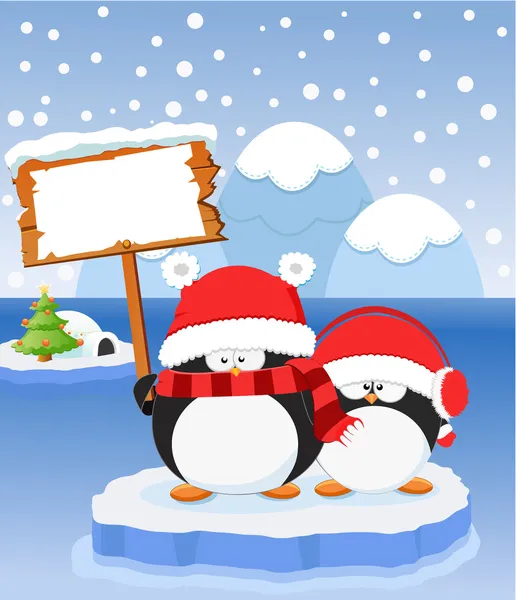 Weihnachtsbotschaft der Pinguine — Stockvektor