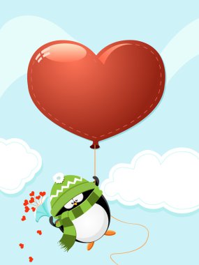 Penguin With Big Heart clipart