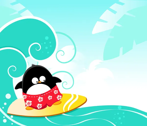 Surfing Penguin — Stock Vector